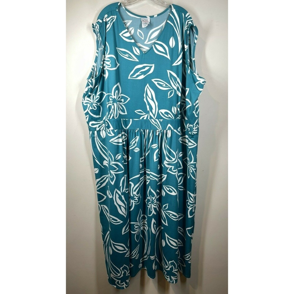 Only Necessities Hawaiian Floral Sleeveless MuuMuu Maxi Dress Stretchy Beach 4X